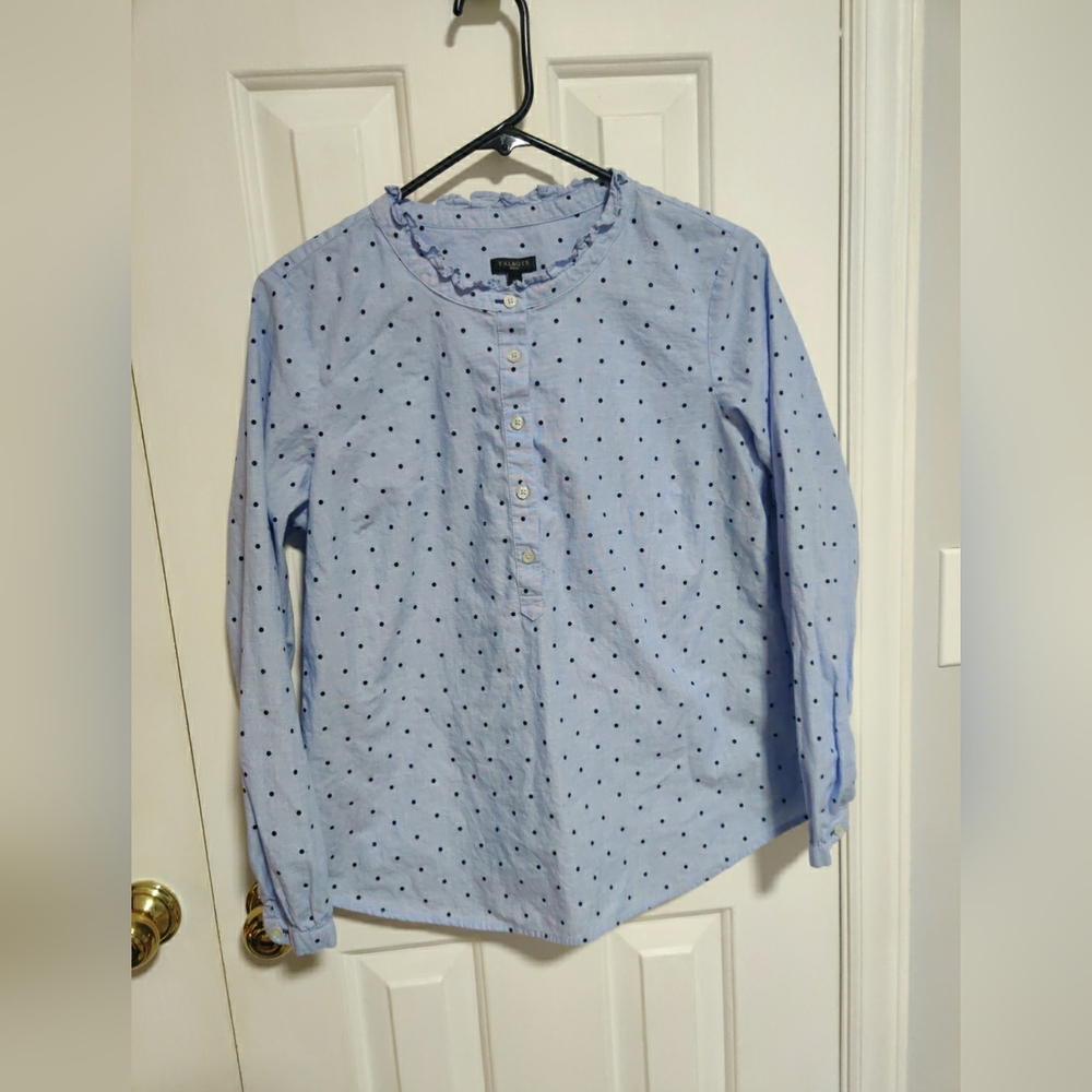 Talbots Light Blue Polka Dot Casual Shirt - Size M Petite